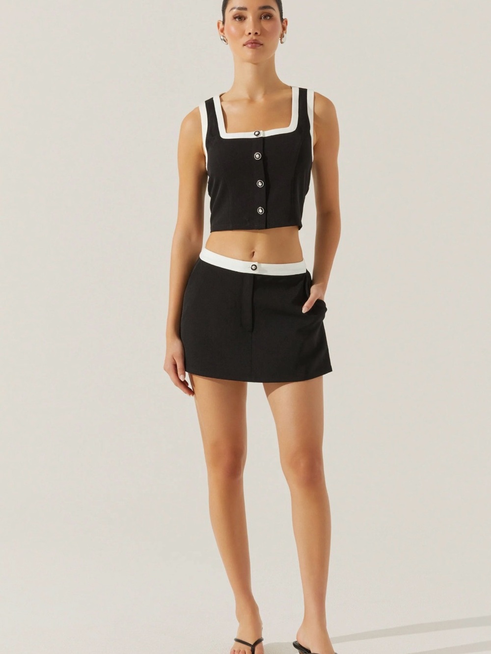 Astr Rory Black Mini Skort and Top Set with White Contrast Waistband